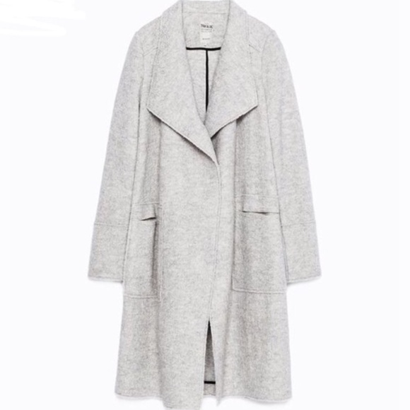 Zara Open Front Waterfall Wool Coat Grey Size XS - Picture 4 of 9